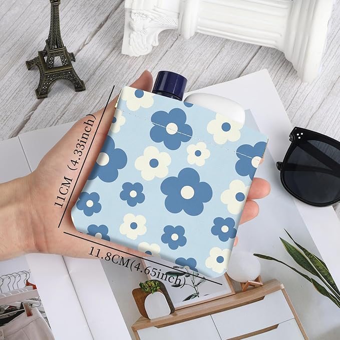 2Pcs PU Leather Small Squeeze Coin Purse Pouch Mini coin Bag Unique And Cute Wallet Cosmetic Bags Change Bag For Women Girls Men （Blue and Pink Flowers