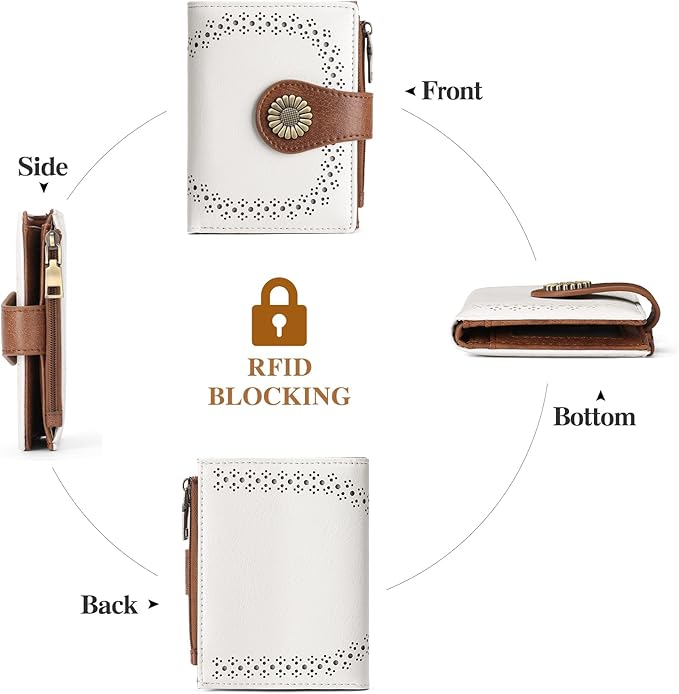 SENDEFN Small Wallets for Women Bifold RFID Blocking Leather Card Holder Compact Wallet with Zipper Coin Pocket