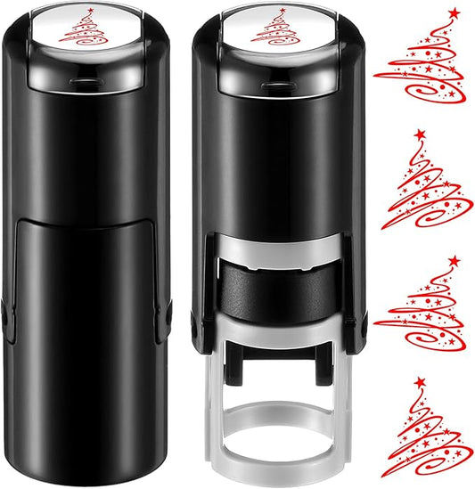 Supervitae 2 Pack Christmas Tree Print Stamps Ink Stamper Mini Red Self Inking Stamps for Party Activities Craft Supplies