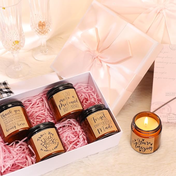 Roowest 10 Jars Thank You Gift Candles 3.5 oz Valentines Employee Appreciation Gifts Bulk Soy Wax Jar Inspirational Candle Thank You Coworkers Employee Women Secretaries Teacher(Amber,Pretty,Lovely)