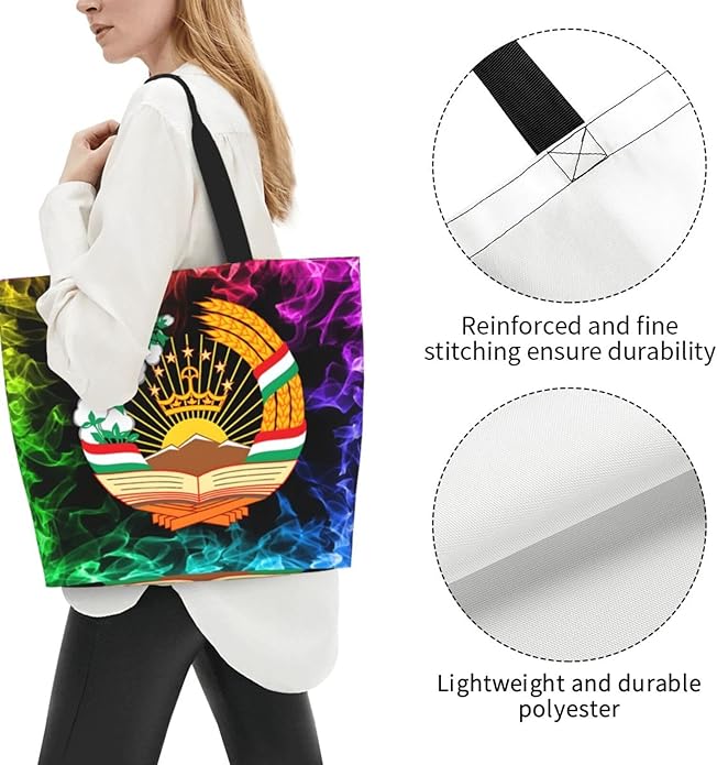 Tajikistan National Emblem Large Reusable Eco-friendly Shopping Bags Portable Storage Handbag