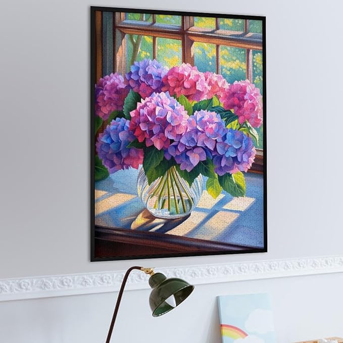 Puzzles for Adults 1000 Pieces Wooden Jigsaw Puzzle - Hydrangea Bouquet Theme Puzzle，Party Games，Family Toys，Educational Puzzles，Stress Relief Wooden Puzzle，Gifts for Family，Colleagues and Friends