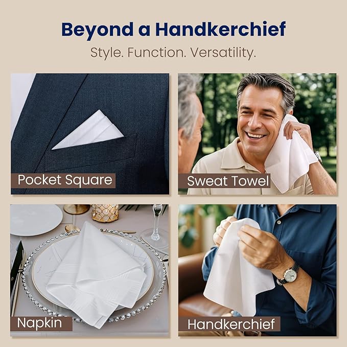 Selected Hanky Men's Handkerchiefs,100% Soft Cotton,White Classic Hankie Pack of 12
