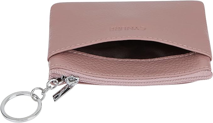 Women's Genuine Leather Coin Purse Mini Pouch Change Wallet with Keychain