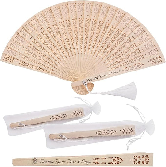 110Pcs Handheld Foldable Wedding Wooden Fans Personalized Custom Sandalwood Fans with Tassels and Organza Bags Wedding Favors for Guests Baby Shower Birthday Party Gift Bulk (110)