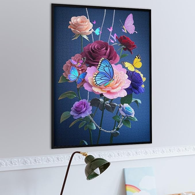 Jigsaw Puzzles for Adults 1000 Piece - Butterfly Flowers Themed Wooden Puzzles，Challenge Puzzles，Educational Games，Family Puzzles，Unique Gifts for Wall Art ，Funny Puzzles，Stress Relief Games