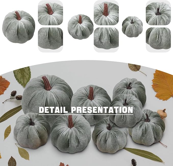 Woration 8pcs Fall Pumpkin Home Lake Green Décor Rustic Artificial Fake Velvet Fabric Pumpkins Harvest Thanksgiving Kitchen Farmhouse Wedding Festival Decorations