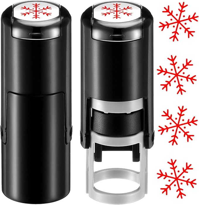 Supervitae 2 Pack Christmas Snowflakes Print Stamps Print Stamper Mini Red Self Inking Stamps for Classroom Party Educational Learning Activities Craft Supplies