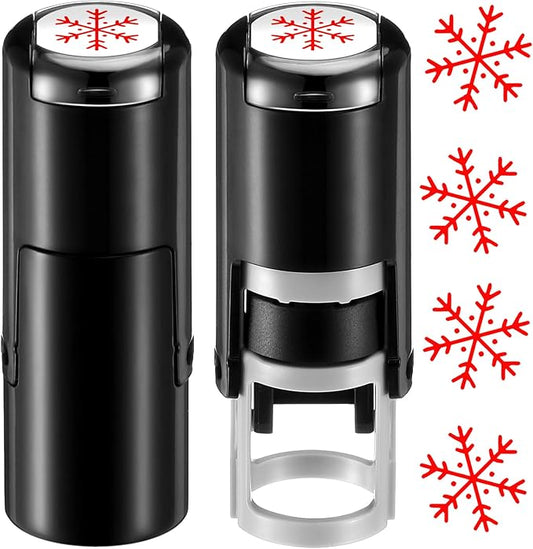 Supervitae 2 Pack Christmas Snowflakes Print Stamps Print Stamper Mini Red Self Inking Stamps for Classroom Party Educational Learning Activities Craft Supplies