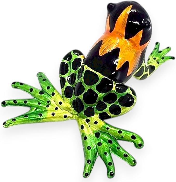 WitnyStore 2¼" Black Orange Green Frog Artistic Blown Glass Figurine Premium Hand-Blown Statue Tabletop Decoration Unique Collectible for Adult Collectors Handcrafted Elegant Home Room Decor