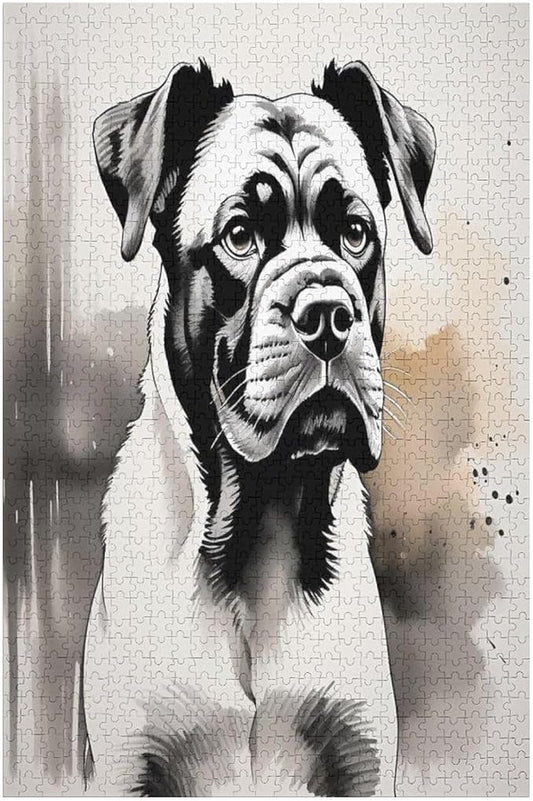 Boxer Dog Portrait Animal Wooden Puzzle 1000 Pieces Jigsaw Puzzles for Adults Puzzle Educational Toys Challenging Fun Games Gifts for Elders Kids Family and Friends