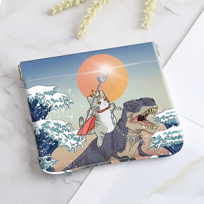 2Pcs PU Leather Small Squeeze Coin Purse Pouch Mini coin Bag Unique And Cute Wallet Cosmetic Bags Change Bag For Women Girls Men Cat and Dinosaur