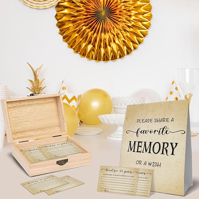 55th Birthday Party Share a Memory Set, 1971 Birthday Gifts for Women Men, 1971 Wooden Share A Memory Box with Memory Sign and 50 Pcs Memory Cards, 1971 Birthday Gifts, 55th Birthday Party Decorations