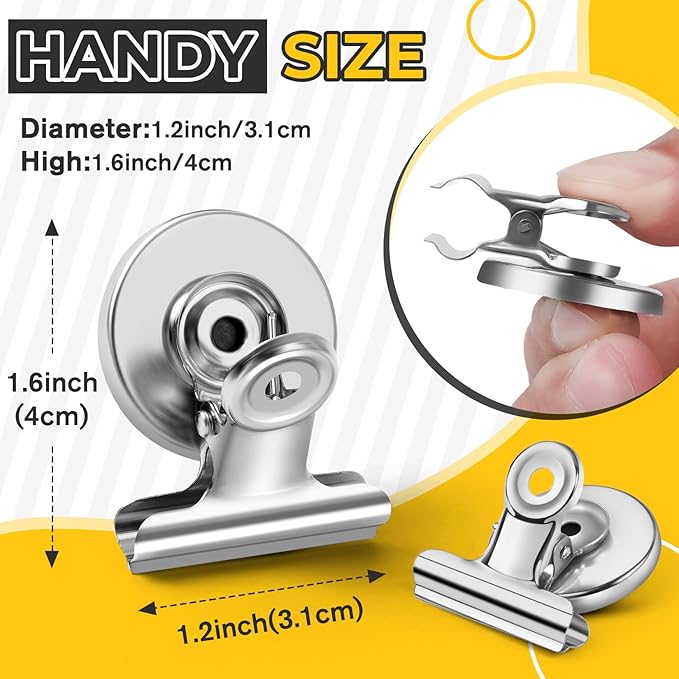 20 Pack Magnetic Clips Heavy Duty, Silver Magnet Clips for Fridge, Refrigerator Magnets, Strong Magnetic Clip, Scratch Free Magnets with Clip for Whiteboard, Refrigerator, Locker