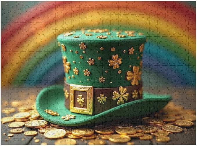 Wooden Puzzle - St Patrick's Day Hat Wooden Puzzles for Adults 500 Pieces Challenge Puzzles，Educational Games，Family Puzzles，Unique Gifts for Wall Art ，Funny Puzzles