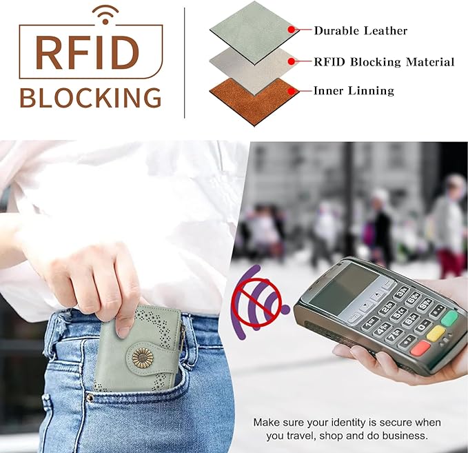 SENDEFN Small Wallets for Women Bifold RFID Blocking Leather Card Holder Compact Wallet with Zipper Coin Pocket