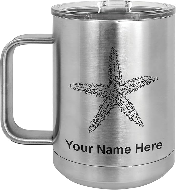 LaserGram 15oz Vacuum Insulated Coffee Mug, Starfish, Personalized Engraving Included (Stainless Steel)