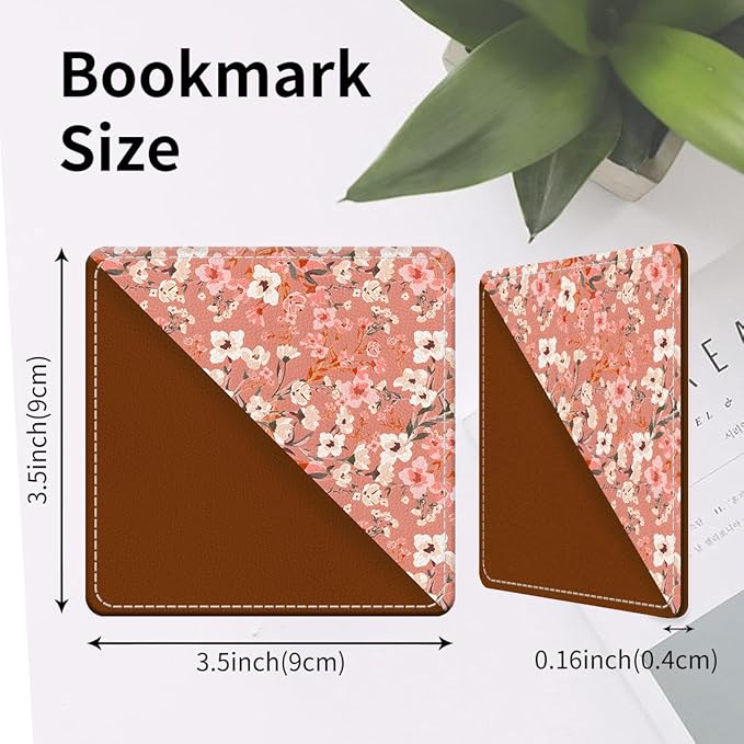 Cute Leather Bookmarks, Fun Triangle Making Corner Bookmark, Book Accessories for Reading Book Lovers, Unbreakable Page Markers for Women Men Cute Pink Floral