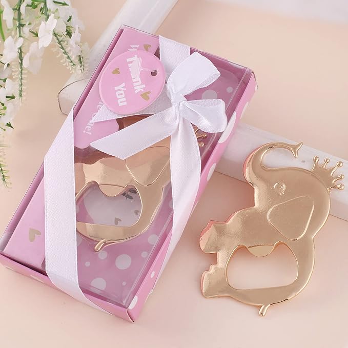 16PCS Baby Shower Party Favor for Guests Crown Elephant Bottle Opener Baby Shower Return Gifts Baby Baptism Birthday Party Decor Gender Reveal Party Supplies (Pink Crown Elephant, 16)