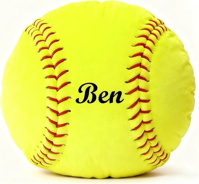Personalized Name Softball Pillow Custom Name Softball Pillow for Boys Girls Customized for Softball Fans Kids Birthday Sports Room Decore Game Day Sofa Cushion