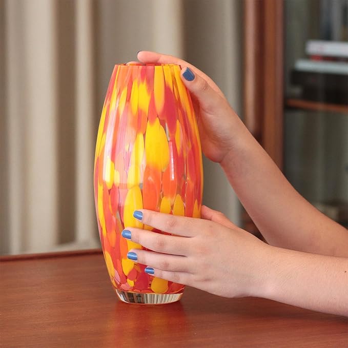 Ca D Oro Glass Vase Orange/Yellow Confetti Hand Blown Murano-Style Art Glass for Flower and Decor - Model Oliva G