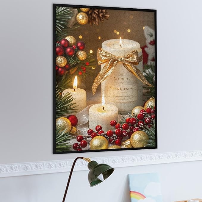 Wooden Puzzles 1000 Piece，Christmas Atmosphere Candle Light, Merry Christmas Themed Jigsaw Puzzles，Funny Puzzles，Stress Relief Games，Puzzle Games Challenge Puzzles