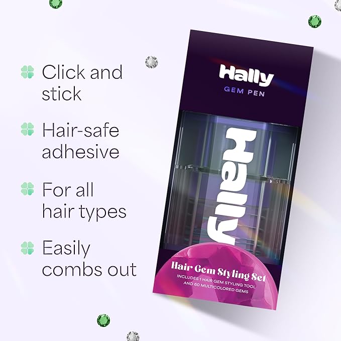 Hally Hair Gem Tool with Extra Clear & Green Gems, Hair Accessory- Includes Hair Styling Tool with 240 Multicolored Adhesive Gem Stickers Hair Jewels - Stylish Hair Accessories
