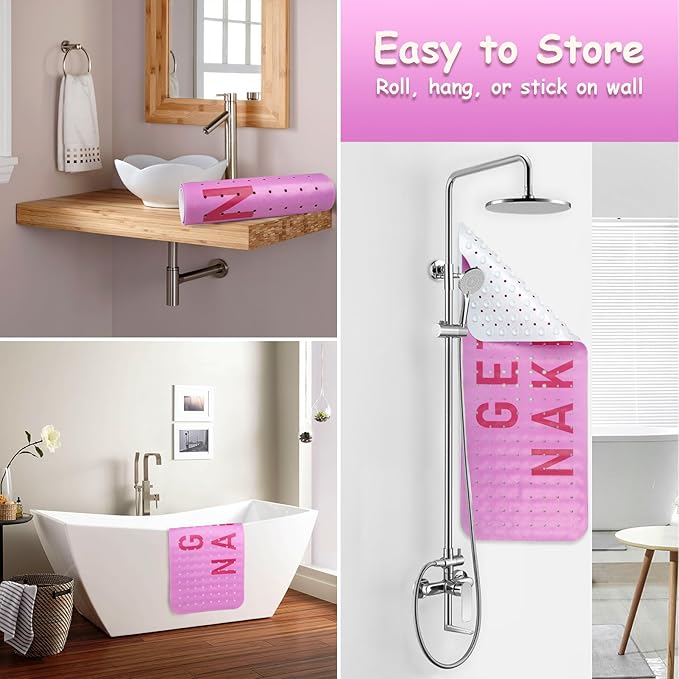Bathtub Mat Non Slip, Get Naked Extra Long Bath tub Mat Shower Floor Mat with Suction Cups and Drain Holes for Adults Kids Elderly 40 X 16 Inch