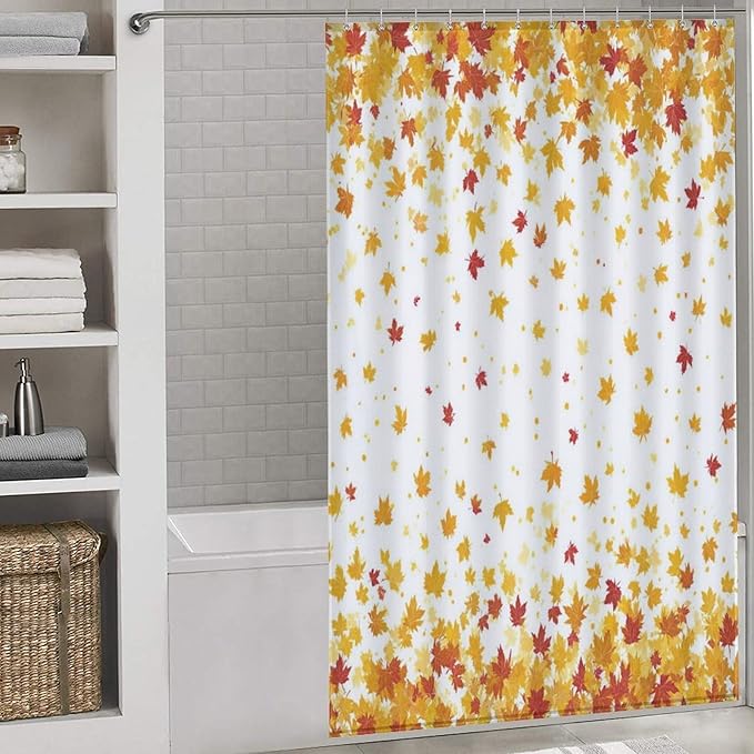 Fall Falling Maple Leaves Shower Curtain Waterproof Washable Fabric Bathroom Shower Curtains for Bathroom Decorations Home Indoor Decor 53x72Inch