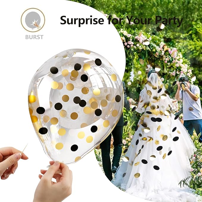 Bezente Black Gold Confetti Latex Balloons - 60 Pack 12 inch Helium Black Gold Confetti Balloons for Wedding Graduation Bridal Shower Birthday Party Decorations