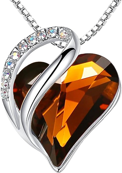 Leafael Valentine's Day Gift Necklaces for Women, Infinity Love Birthstone Heart Crystal Pendant, Birthday Anniversary Jewelry for Wife, Mom, and Her, Silver Plated, 18" + 2" Adjustable Chain