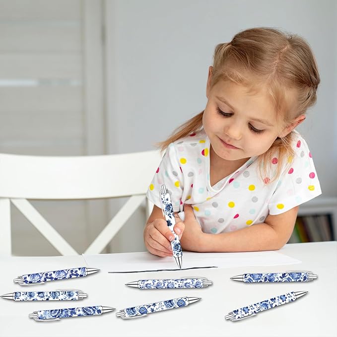 Blue and White Porcelain Pens Set – Elegant Ceramic-Inspired Writing Pens with Smooth Black Ink – Classic Gift for Students, Teachers, Office Use, Party Favors, Holidays, and Everyday Writing, 8 Pack