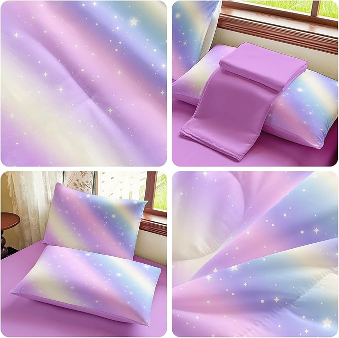 Girls Full Size Bedding Sets Rainbow Bedding – 5 Piece Comforter Set Full, Gradient and Colorful Galaxy Comforter for All-Season – Machine Washable, Durable – Gift Idea for Boys and Girls Room