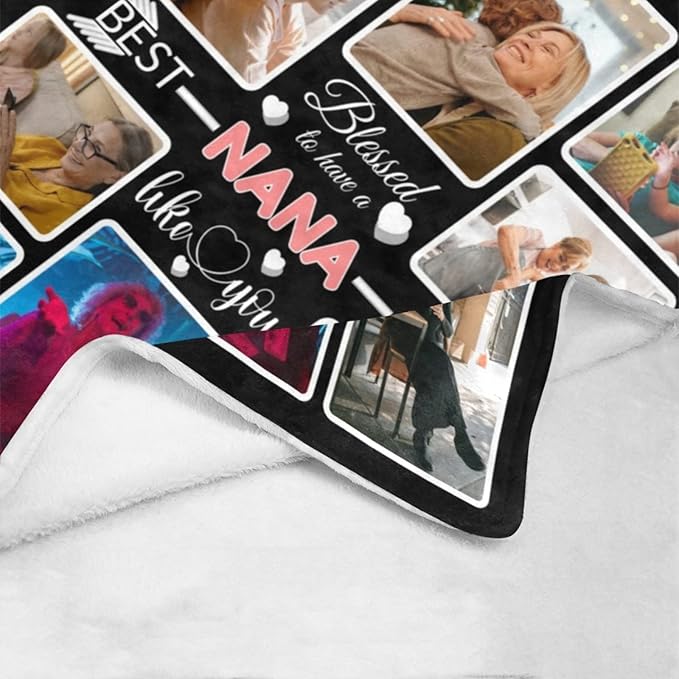 Custom Blanket Gifts for Nana, Customized Blankets with Photos, Make a Personalized Bed Throws to My Nana, Custom Souvenir Throw Blanket for Best Nana Ever, 8 Collages Made in USA
