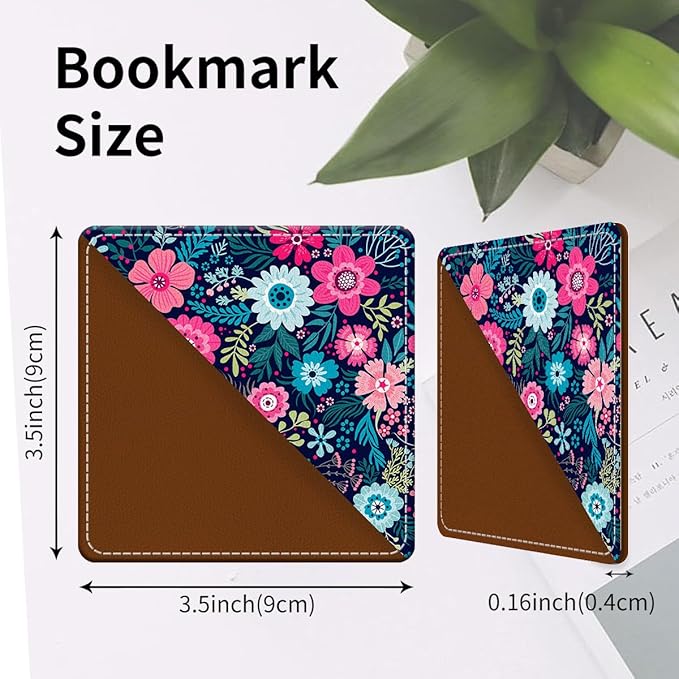 Cute Leather Bookmarks, Fun Triangle Making Corner Bookmark, Book Accessories for Reading Book Lovers, Unbreakable Page Markers for Women Men Cute Purple Flowers