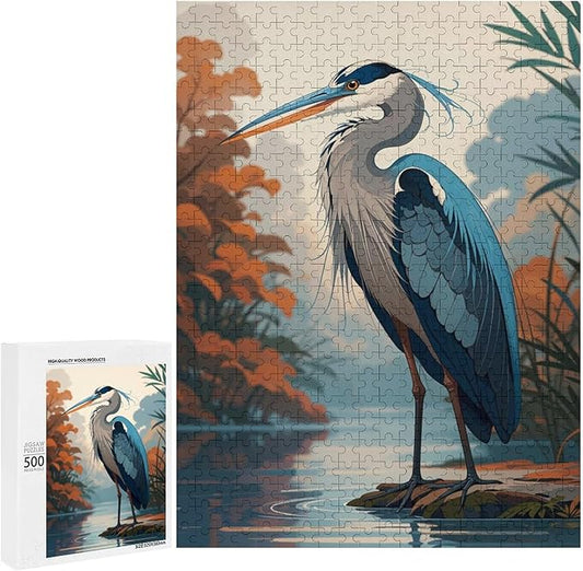 Jigsaw Puzzles for Adults 500 Piece - Blue Heron On The Water Themed Wooden Puzzles Challenge Puzzles，Educational Games，Family Puzzles，Unique Gifts for Wall Art ，Funny Puzzles