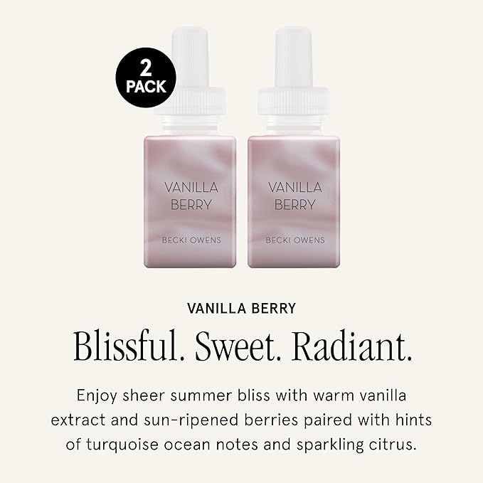 Pura & Becki Owens Home Scent Refill - Smart Home Air Diffuser - Up to 120-Hours of Luxury Fragrance per Refill - Home Essential - Clean & Safe Diffuser Fragrance - 2 Pack, Vanilla Berry