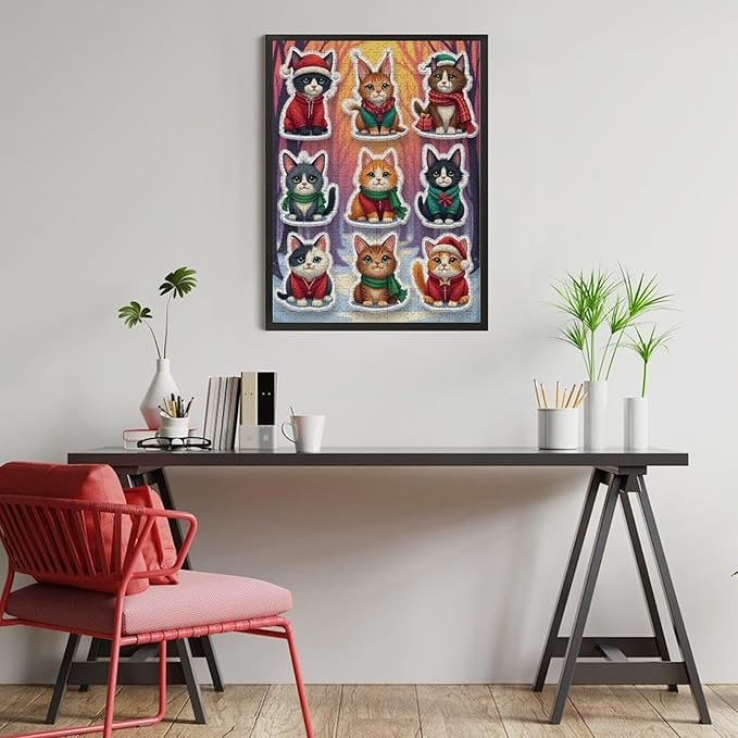Wooden Puzzle 500 Pieces Adult - Christmas Cat Puzzle Christmas Puzzles, Holiday Puzzles, Family Toys, Party Games, Jigsaw Puzzle Challenge and Funny