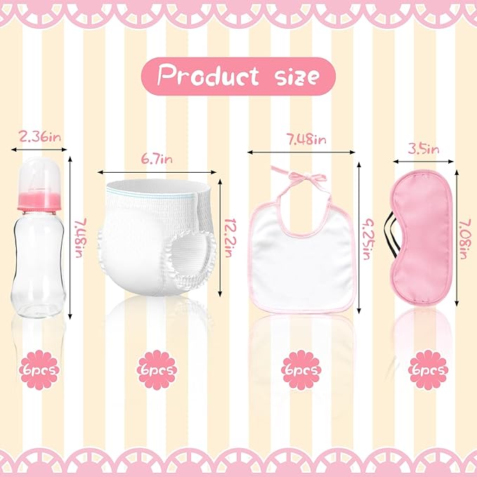 6 Sets Bottle Chug Baby Shower Games Plastic Baby Bottles Hat Disposable Diapers Gender Reveal Games Baby Changing Diaper Race Game Decorations (Pink)