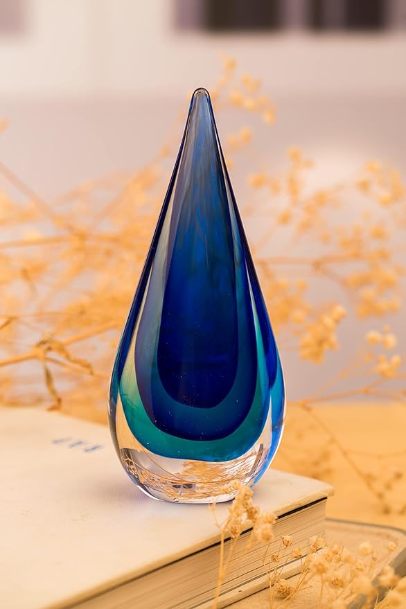Yao Yuan Hand-Blown Glass Decor - Murano-Style Glass Statue and Figurine, Blue