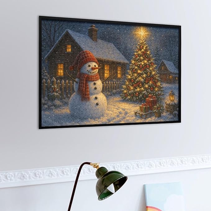 Christmas Tree Snowman 500-Piece Wooden Jigsaw Puzzle, Festive Winter Puzzle, Cozy Christmas Scene, Indoor Entertainment, Family Game Night, Stress-Relief Fun
