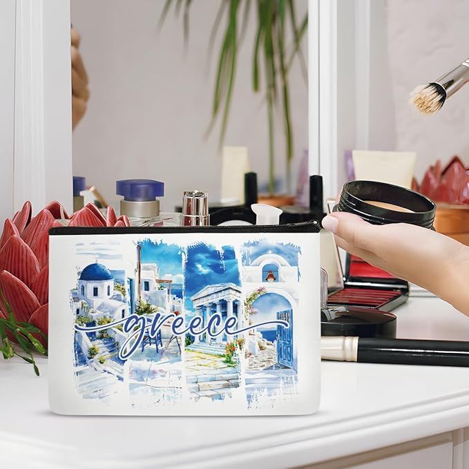 Greece Makeup Bags Gifts for Women, Greece Travel Essentials, Greek Mythology Inspired Souvenirs, Toiletry Zipper Cosmetic Pouch, Gifts for Girls Friend Sister Daughter