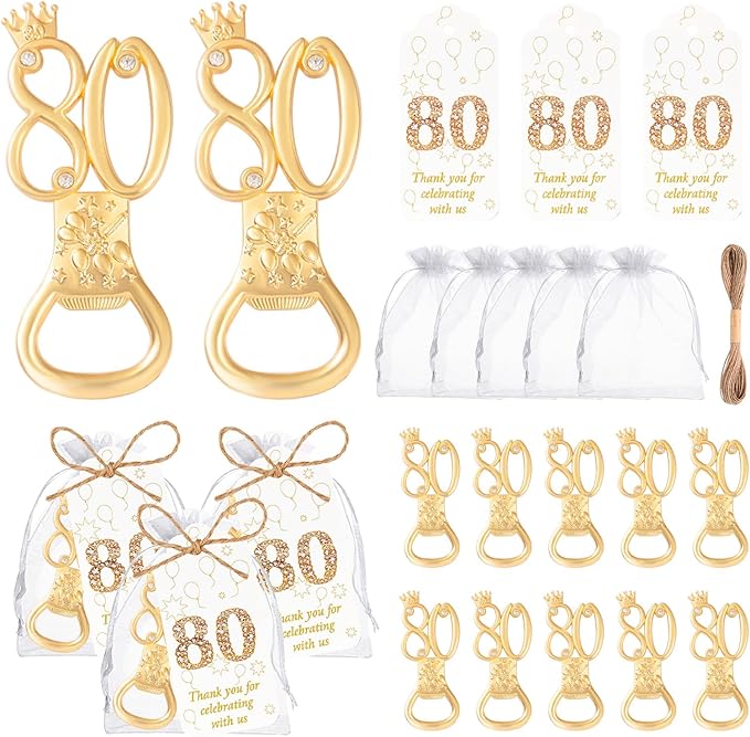 50Pcs 80th Birthday Bottle Opener Set 80th Birthday Party Favors 80th Golden Bottle Openers Personalized Party Favors Wedding Anniversaries Souvenirs Favors For Guests Party