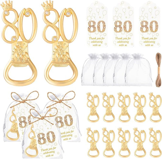 50Pcs 80th Birthday Bottle Opener Set 80th Birthday Party Favors 80th Golden Bottle Openers Personalized Party Favors Wedding Anniversaries Souvenirs Favors For Guests Party