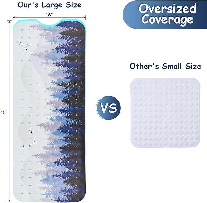 Bathtub Mat Non Slip, Forest Extra Long Bath tub Mat Shower Floor Mat with Suction Cups and Drain Holes for Adults Kids Elderly 40 X 16 Inch