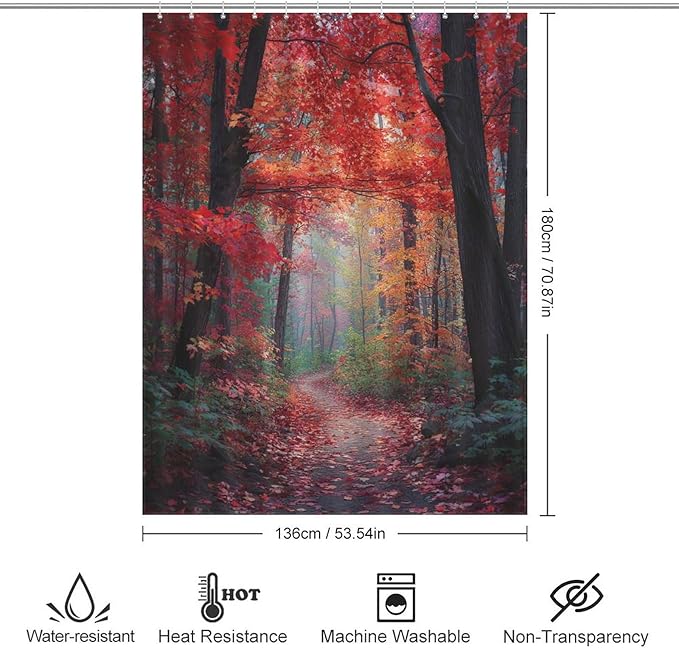 Thanksgiving Fall Maple Shower Curtain Waterproof Washable Fabric Bathroom Shower Curtains for Bathroom Decorations Home Indoor Decor 53x72Inch