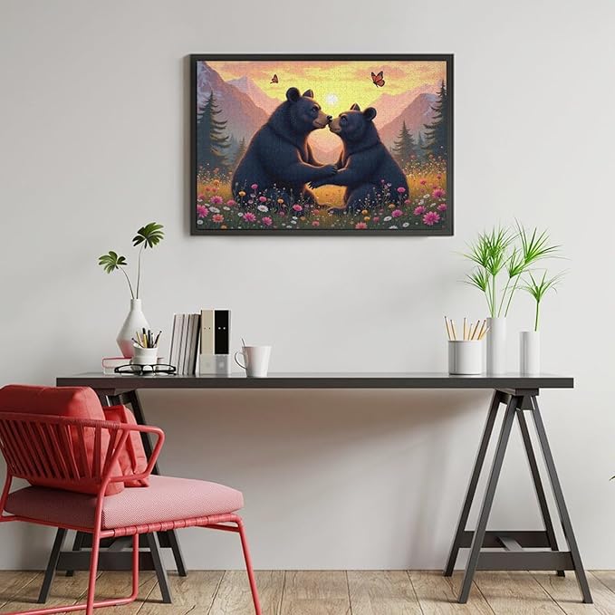 Wooden Puzzle - Two Playful Black Bears Wooden Puzzles for Adults 1000 Pieces Challenge Puzzles，Educational Games，Family Puzzles，Unique Gifts for Wall Art ，Funny Puzzles