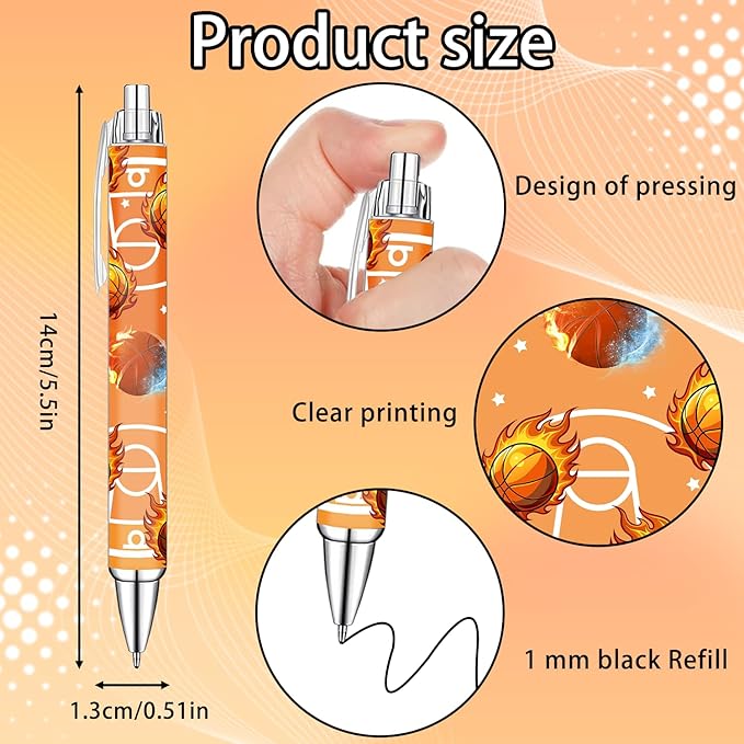 Basketball Pens Set – Fun Sports-Themed Writing Pens for kids,Students, and Coaches – Smooth Black Ink and Comfortable Grip – Great Party Favors, School Rewards, and Holiday Gift Ideas, 8 Pack