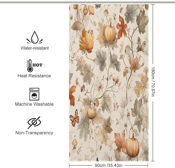Fall Pumpkin Autumn Thanksgiving Shower Curtain Waterproof Washable Fabric Bathroom Shower Curtains for Bathroom Decorations Home Indoor Decor 35x72Inch