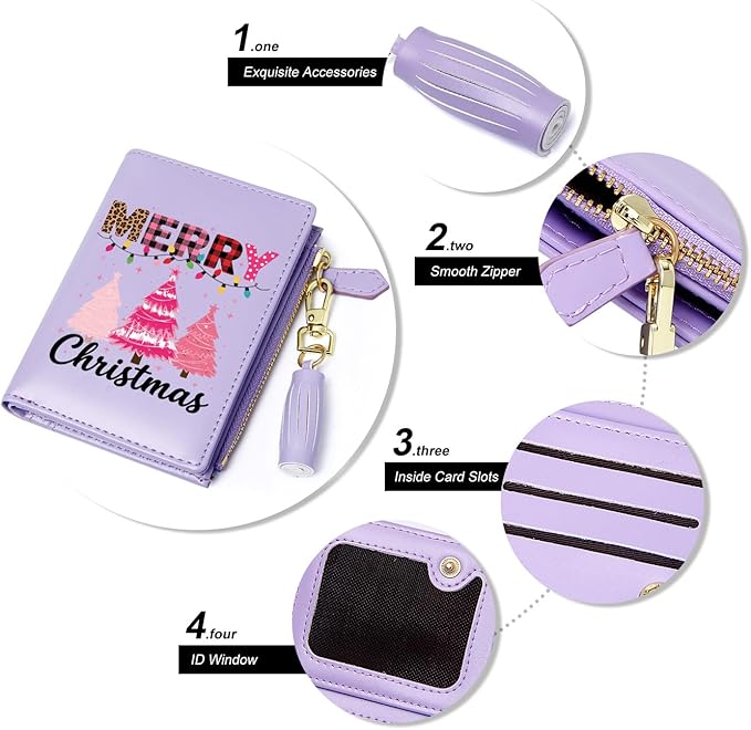 GEEAD Custom Design Small Wallets for Women Bifold Slim Coin Purse Zipper ID Card Holder for Christmas